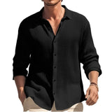 Men's Waffle Blouse – Casual Long Sleeve Button-Up Top