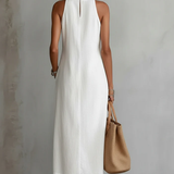 Jimena | Midi Linen Dress with Mandarin Collar