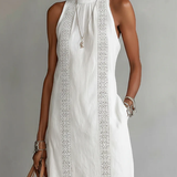 Jimena | Midi Linen Dress with Mandarin Collar