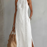 Jimena | Midi Linen Dress with Mandarin Collar