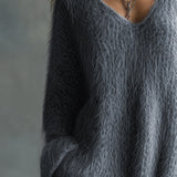 Anselma - V-neck Gray Knitted Maxi Dress