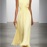 Ruched Chiffon Crew Neck Sleeveless A-Line Maxi Dress for Women