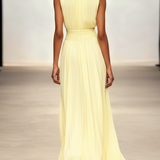 Ruched Chiffon Crew Neck Sleeveless A-Line Maxi Dress for Women