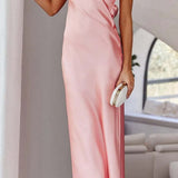 Strapless Bandeau Satin Bias-Cut Long Evening Dress with Column Skirt