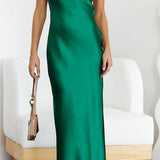 Strapless Bandeau Satin Bias-Cut Long Evening Dress with Column Skirt