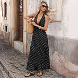 Summer Polka Dot Maxi Dress – Backless Deep V Neck for Warm-Weather Outings