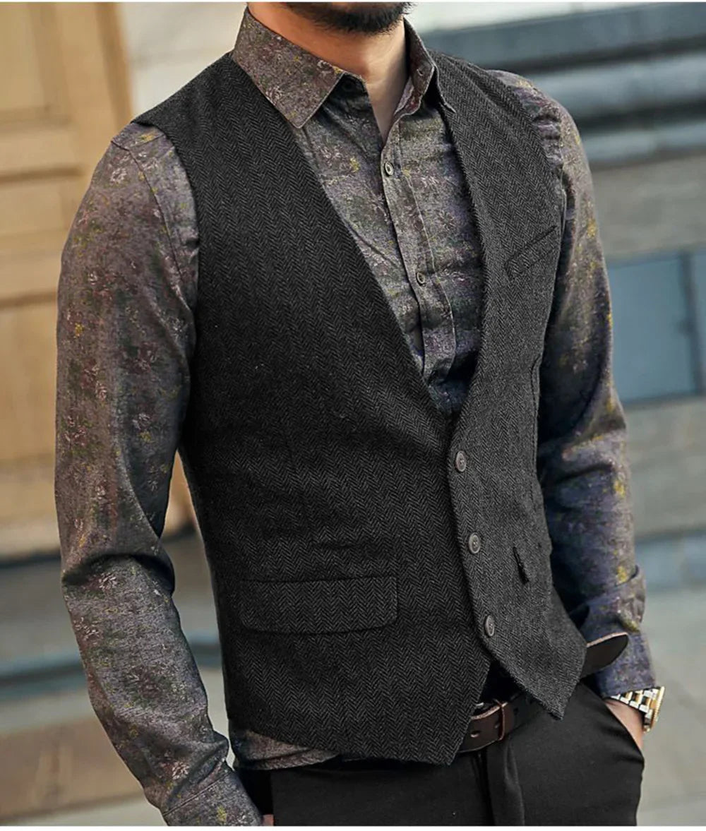 Tweed Waistcoat – Vintage Herringbone Style for Formal Occasions