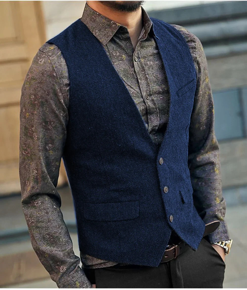 Tweed Waistcoat – Vintage Herringbone Style for Formal Occasions