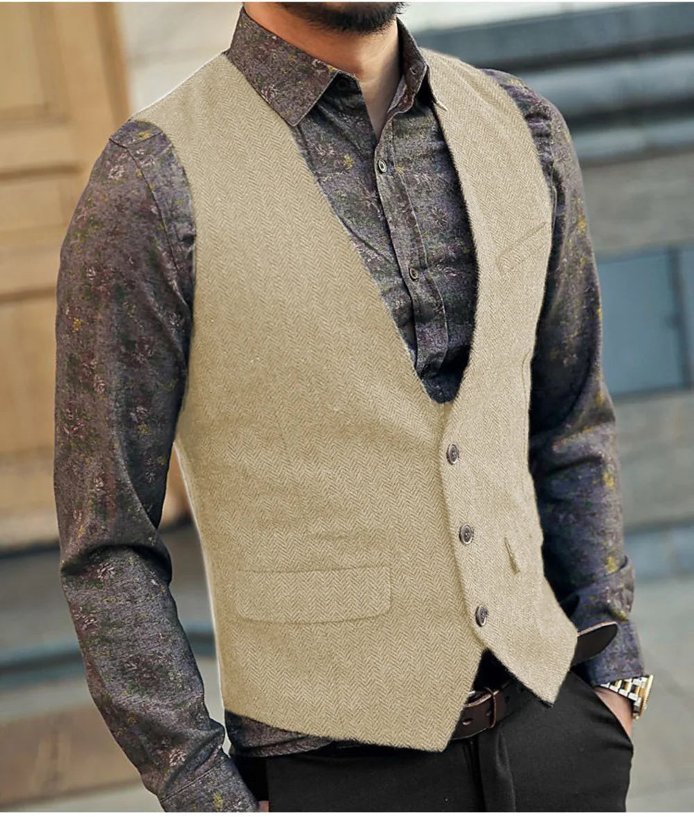 Tweed Waistcoat – Vintage Herringbone Style for Formal Occasions