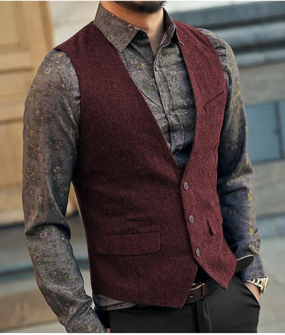 Tweed Waistcoat – Vintage Herringbone Style for Formal Occasions