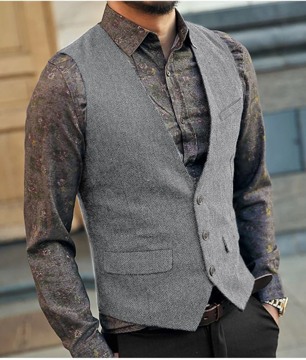 Tweed Waistcoat – Vintage Herringbone Style for Formal Occasions