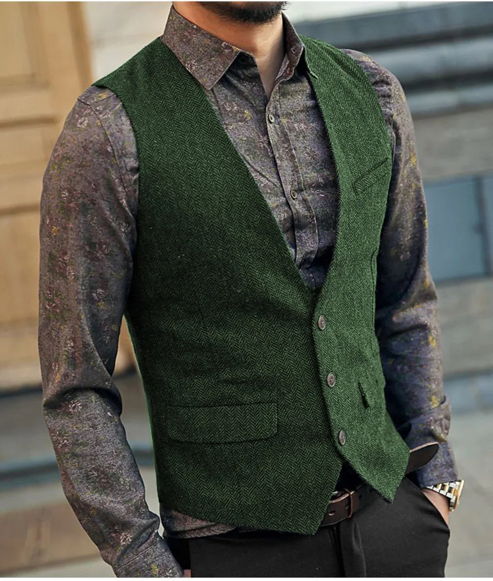 Tweed Waistcoat – Vintage Herringbone Style for Formal Occasions