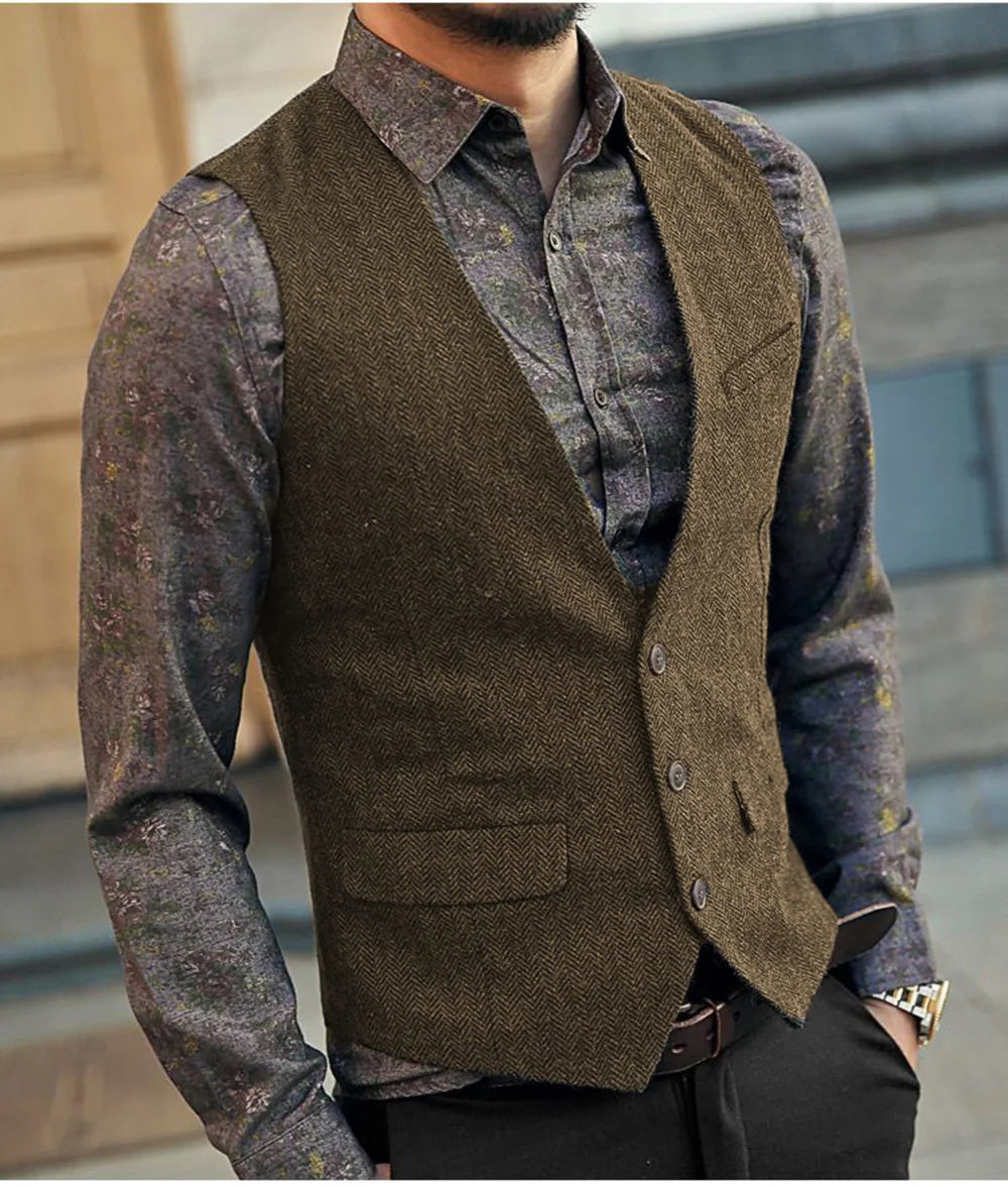Tweed Waistcoat – Vintage Herringbone Style for Formal Occasions