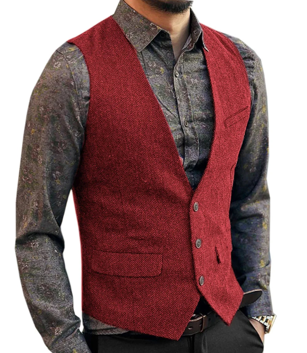 Tweed Waistcoat – Vintage Herringbone Style for Formal Occasions