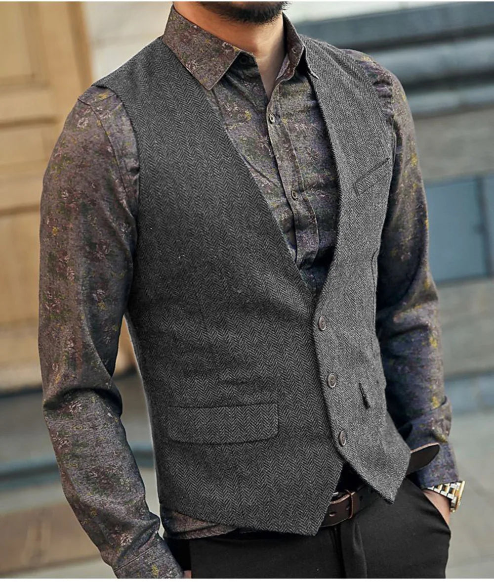 Tweed Waistcoat – Vintage Herringbone Style for Formal Occasions