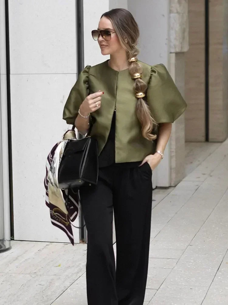 Women's Puff Sleeve Blouse – Chic Structured Design for Effortless Elegance