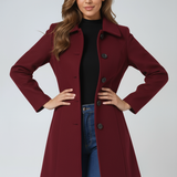 Women's Tailored Longline Coat – Single-Breasted Wool Blend Overcoat