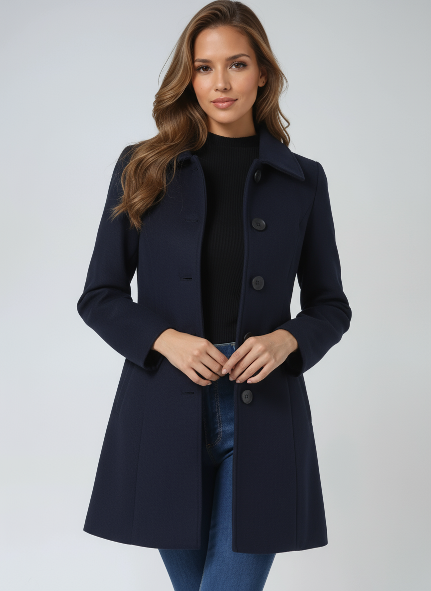 Women's Tailored Longline Coat – Single-Breasted Wool Blend Overcoat