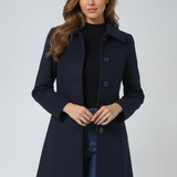 Women's Tailored Longline Coat – Single-Breasted Wool Blend Overcoat