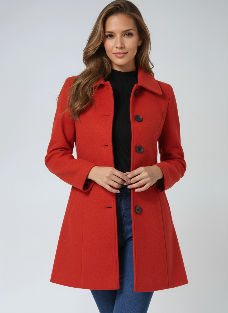 Women's Tailored Longline Coat – Single-Breasted Wool Blend Overcoat