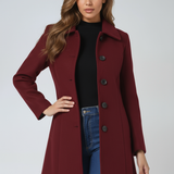Women's Tailored Longline Coat – Single-Breasted Wool Blend Overcoat