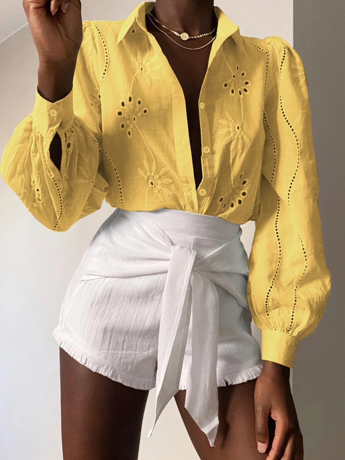 Women's White Blouse – Chic Puff Sleeve Top for Effortless Summer Style